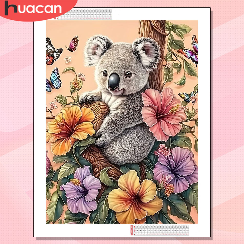 Art Craft Hobbies - HUACAN 다이아몬드 아트 코알라 동물 꽃