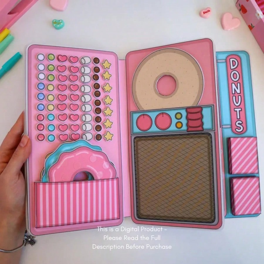 도넛 가게 놀이 세트, DIY 종이 인형 집 스티커북, - Art Craft 3 Year Old 리뷰 및 가격