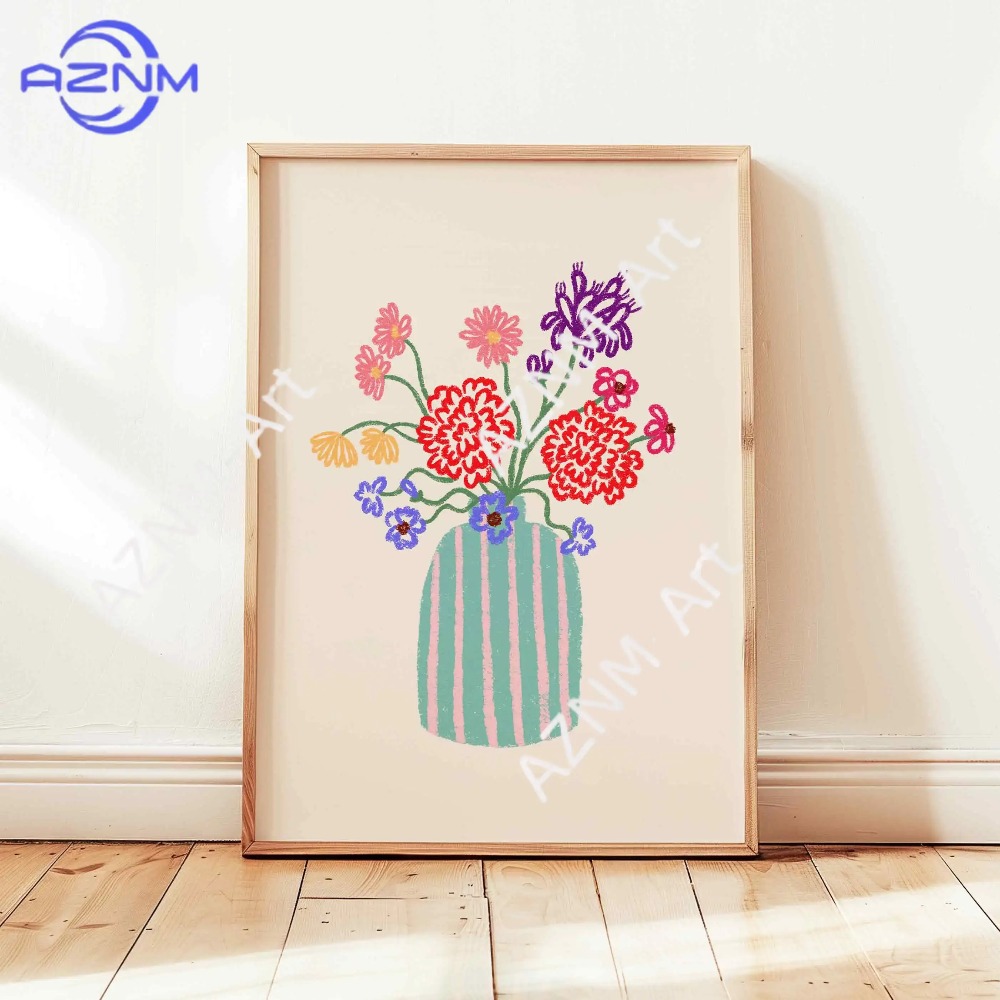 1/3pcs 추상 꽃병 파스텔 꽃 꽃다발 포스터 레트로 - Art Craft Vase 리뷰 및 가격