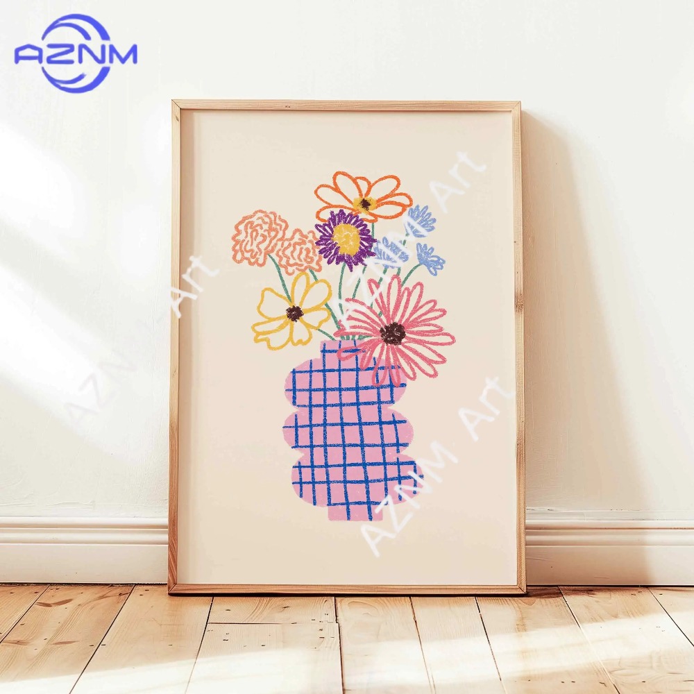 1/3pcs 추상 꽃병 파스텔 꽃 꽃다발 포스터 레트로 - Art Craft Vase 리뷰 및 가격