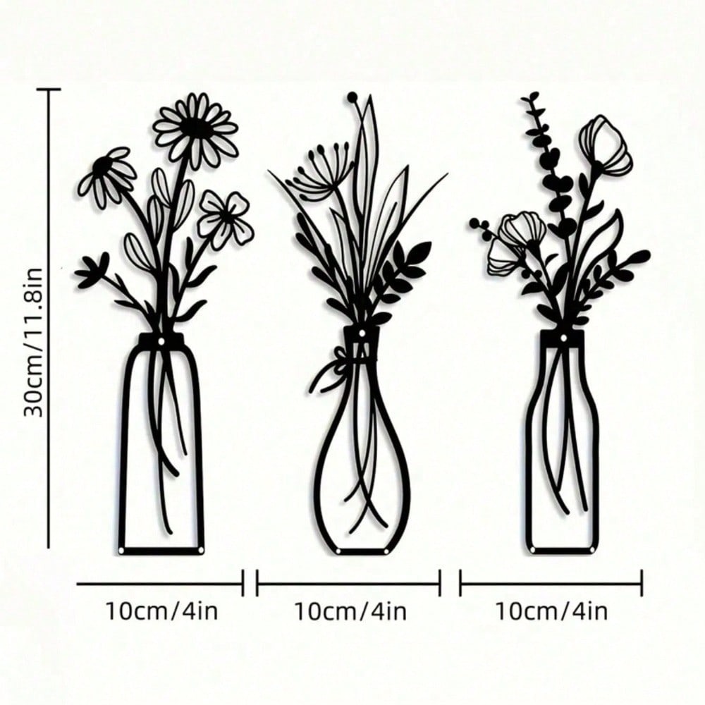3개의 빈티지 금속 꽃무늬 벽 장식, 거실과 침실 장식 - Art Craft Vase 리뷰 및 가격