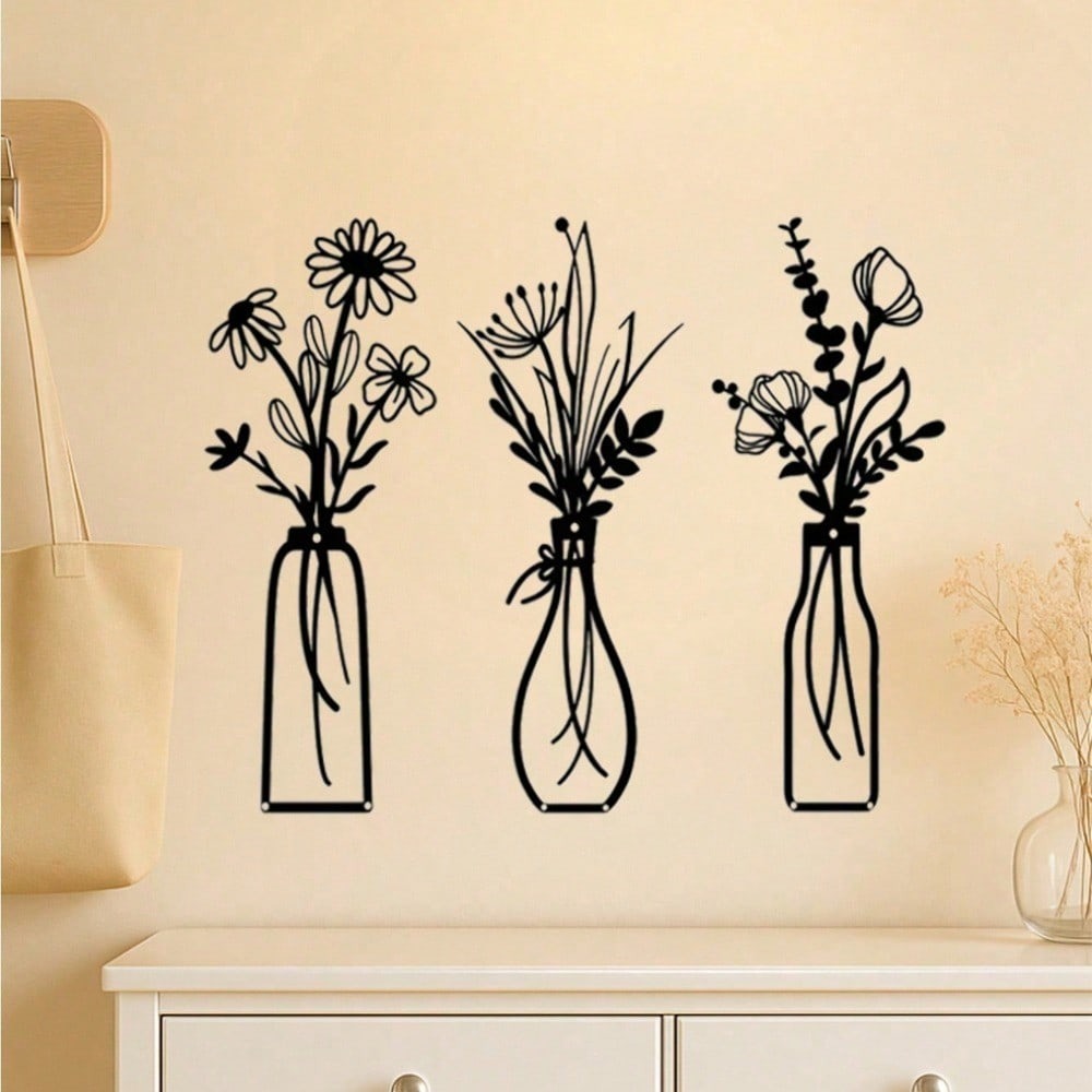 3개의 빈티지 금속 꽃무늬 벽 장식, 거실과 침실 장식 - Art Craft Vase 리뷰 및 가격