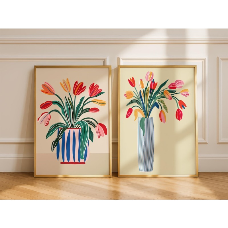 2개 튤립 꽃 캔버스 벽 예술, 프레임 없는 현대적인  - Art Craft Vase 리뷰 및 가격
