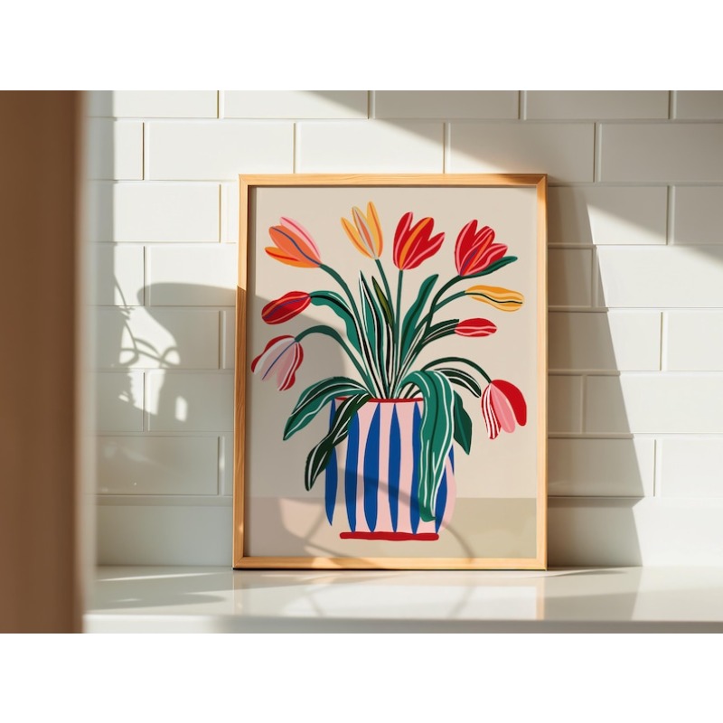 2개 튤립 꽃 캔버스 벽 예술, 프레임 없는 현대적인  - Art Craft Vase 리뷰 및 가격