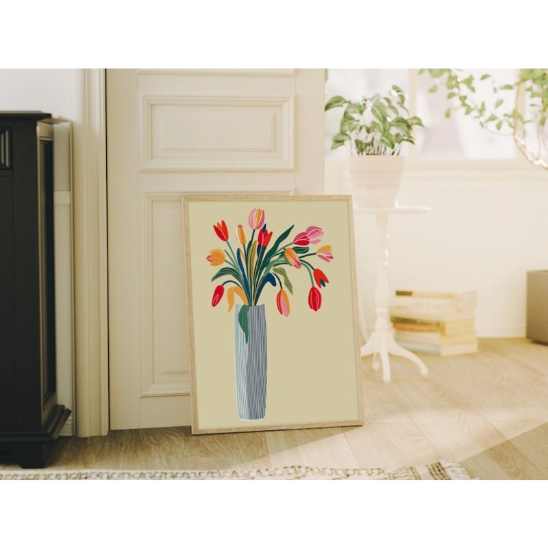 2개 튤립 꽃 캔버스 벽 예술, 프레임 없는 현대적인  - Art Craft Vase 리뷰 및 가격